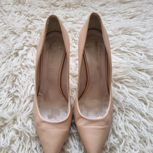 Leather high-heeled pumps used, size 41, nude color