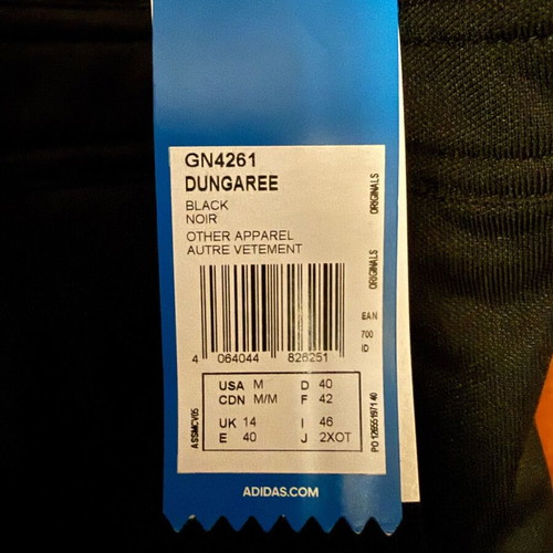 Adidas salopette new with tags, size L 40 12, black