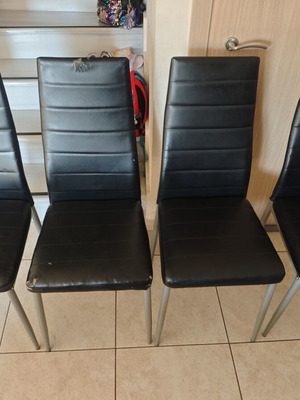 Dining chairs, set of 4, faux leather with wear