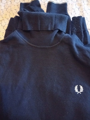 Fred Perry wool turtleneck sweater, blue, size L