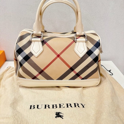 Burberry handbag used, leather and canvas, white-beige