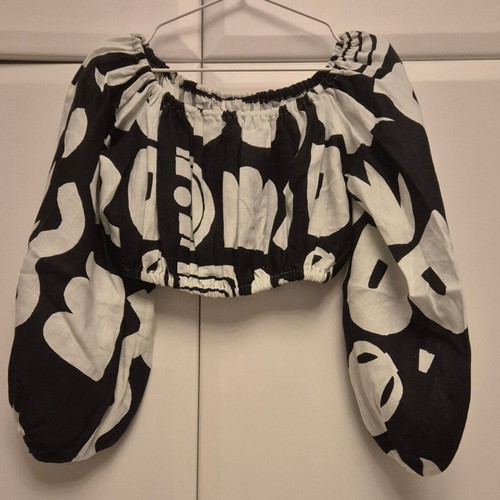 Galeria linen set balloon pants and bustier like new, black-white