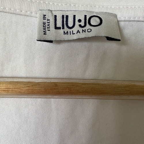 Liu Jo white rhinestone logo V-neck T-shirt, size small