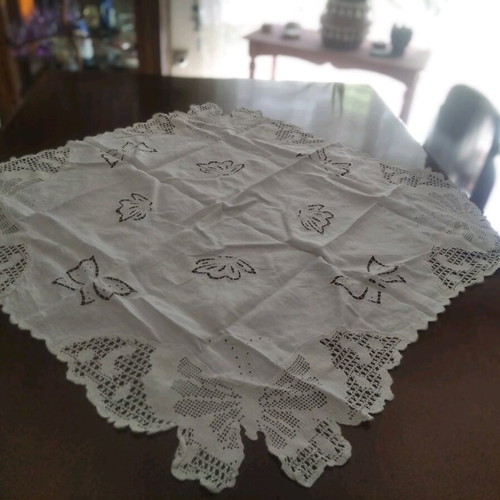 Vintage embroidery with butterflies like new, handmade lace cutwork