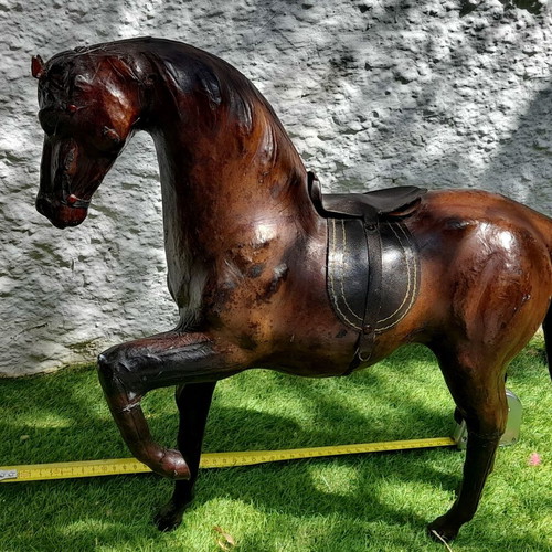 Vintage decorative horse with leather upholstery used, 55x45 cm