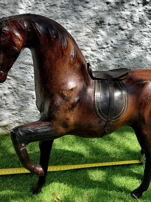 Vintage decorative horse with leather upholstery used, 55x45 cm