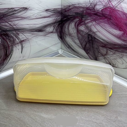 Tupperware Bread Box new, yellow, airtight storage container