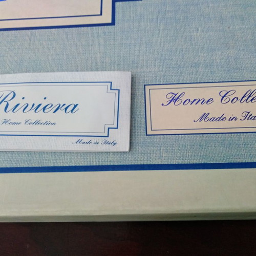 Italian double bed sheets set 100% cotton without elastic with dark blue stripe