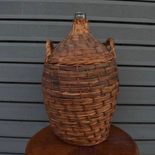 Old wicker demijohn used, dimensions 65x35