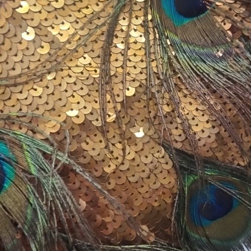 Vintage bronze bag with peacock feathers and sequins new