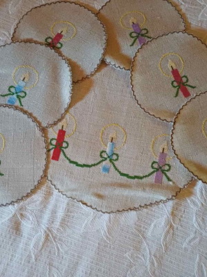Christmas coffee and tea set, handmade embroidery