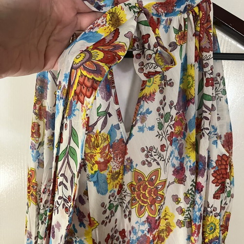 Summer blouse with sequins and colorful print, new, one size