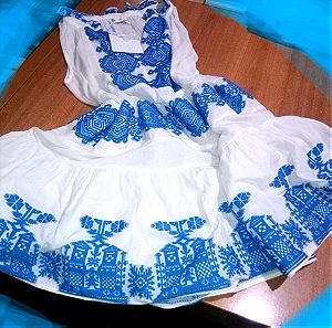 Αμάνικο , άσπρο με μπλε σχέδια,φόρεμα Lace, medium
