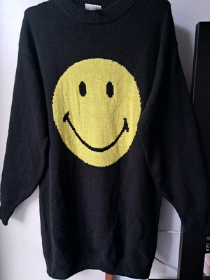 H&M sweater dress like new, black knit with yellow Smiley design, small