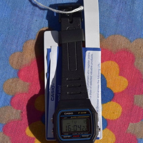 Casio F-91W Digital Watch New, Black Resin Strap