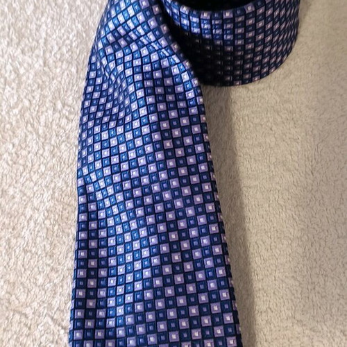 Chaps men's tie blue with purple check, 100% polyester, new