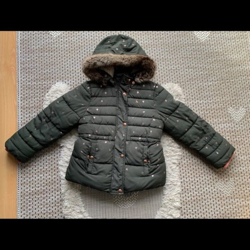Jules green winter jacket with hood and fleece lining, size 128