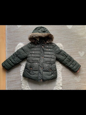 Jules green winter jacket with hood and fleece lining, size 128