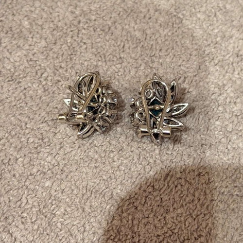 18K White Gold Earrings with Diamonds and Emeralds Like New