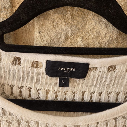 Sweewë Paris Crochet Fringed Boho Knit Crop Top new, white, size S