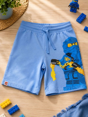 Lego boys' shorts new, blue with ninja print, size 122 cm