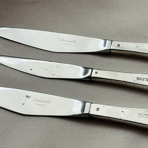 Christofle France collectible set of 3 knives used, Olympic Airways Onassis era