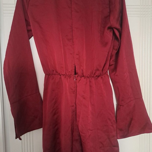 Satin dress burgundy with long bell sleeves, like new