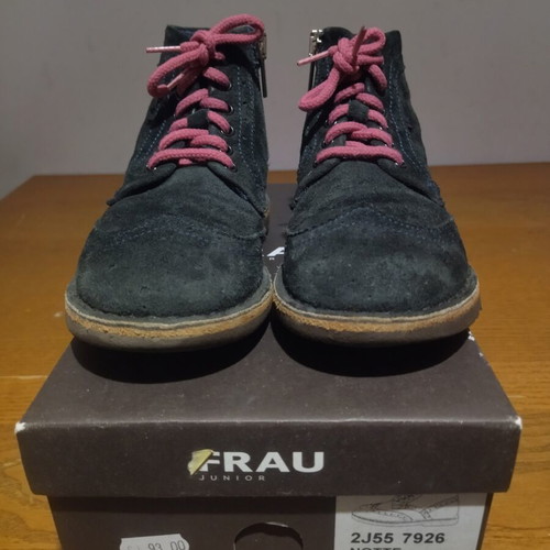 Frau Junior children's leather ankle boots size 27, dark blue with fuchsia laces