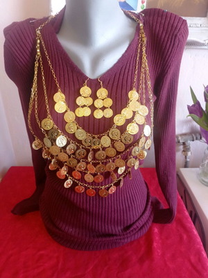 A.L.E. necklace and earrings new, handmade, gold color