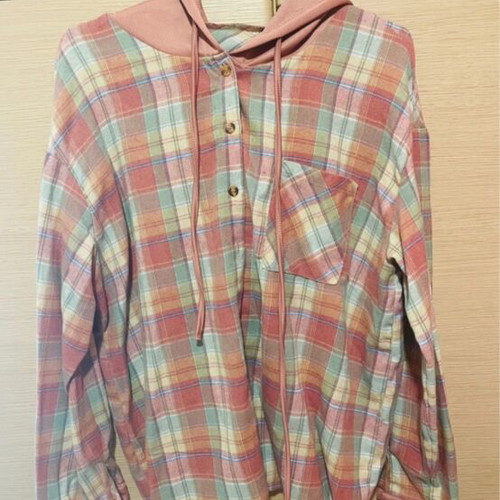 Plaid jacket with hood XL like new, pink Shein