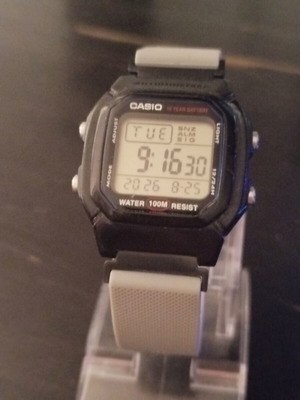 Casio W800H watch with two straps, grey and black