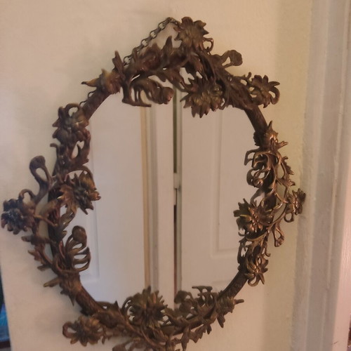 Bronze mirror used, ornate, approx. 49x37 cm