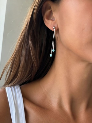 925 Sterling Silver Turquoise Bead Earrings like new, long dangle design