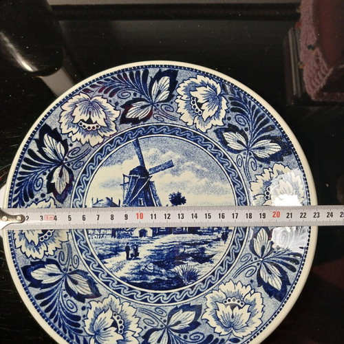 Delft Blue vintage decorative plate used, ceramic with windmill design