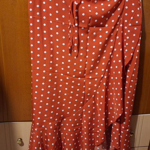 Shein polka dot skirt and crop top set, red and white