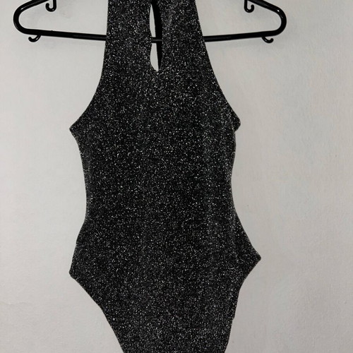 Glitter bodysuit H&M new, size XS, black and silver