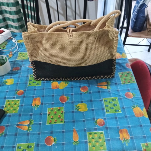 Handmade bag with integrated wallet, new, beige