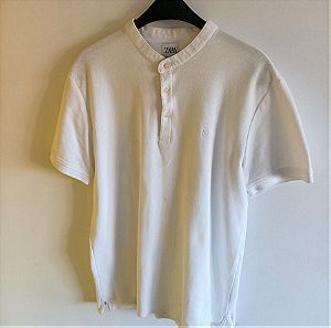 Zara μπλούζα polo  με μαο (παπαδιστικο) γιακά, χρώματος άσπρο, μέγεθος large