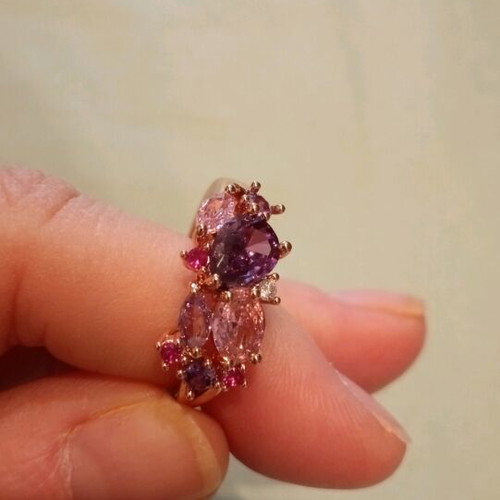 Faux ring with pink and purple stones new