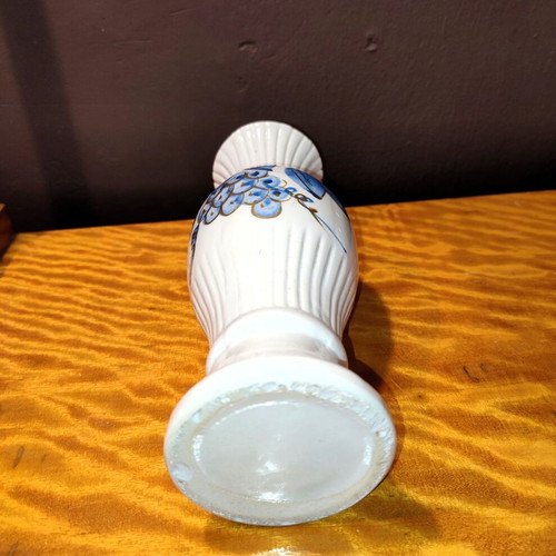 Decorative porcelain vase used 22cm with blue flowers and gold lines