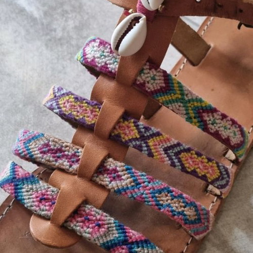 Boho leather sandals size 41 used with macrame and shells