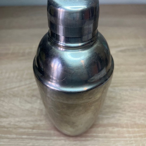 Cocktail shaker and jigger used, stainless steel