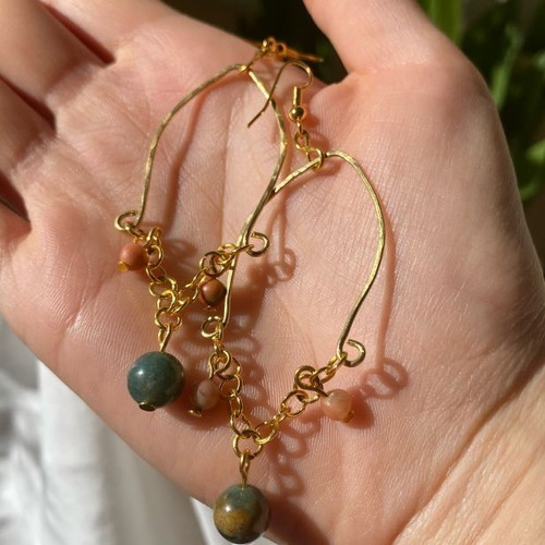 Handmade earrings with Indian agate and crazy lace agate stones