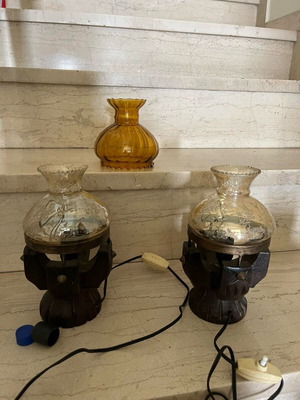 Set of 2 vintage table lamps with glass shades used