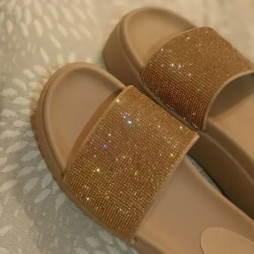 Callesta beige flatform slippers size 41 with gold rhinestones