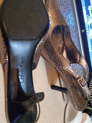 Calvin Klein silver snake-like pumps size 38 like new, 8 cm heel