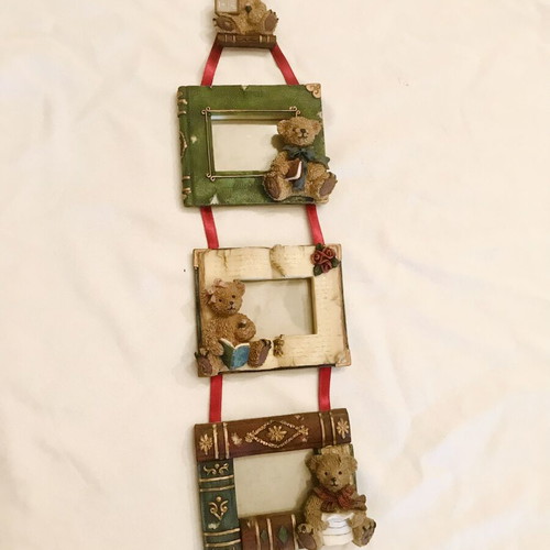 Teddy Bears triple hanging photo frame, vintage