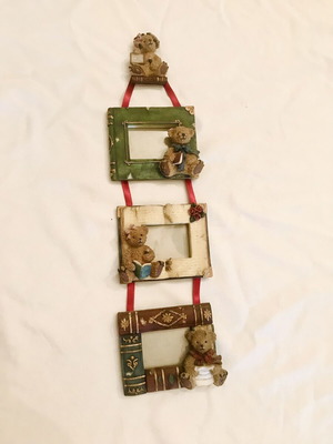 Teddy Bears triple hanging photo frame, vintage