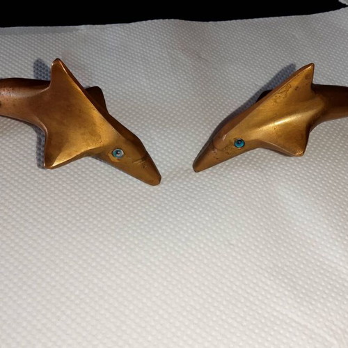 Vintage brass dolphin pair 1970-80 collectible, 10 cm, like new