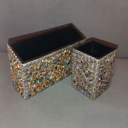 Office organization set like new, wooden with stones and metal decoration